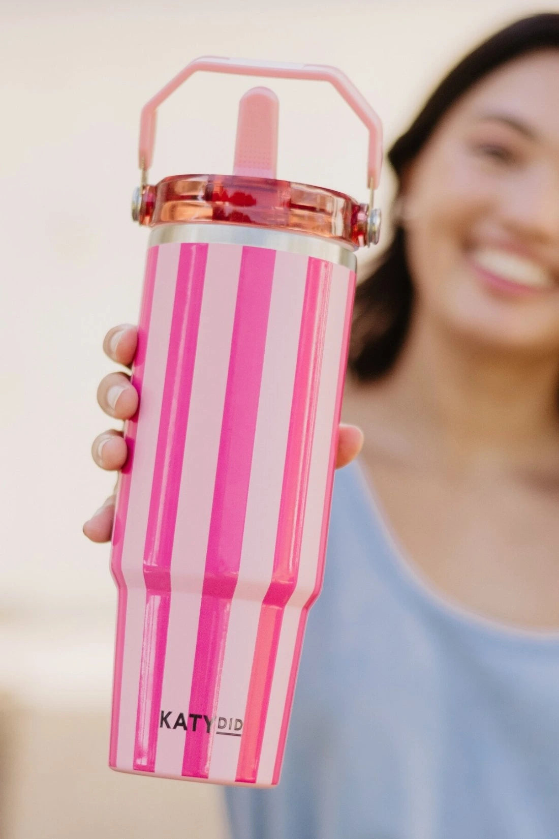Pink and Hot Pink Striped 30 Oz Wholesale Tumbler | Katydid Wholesale
