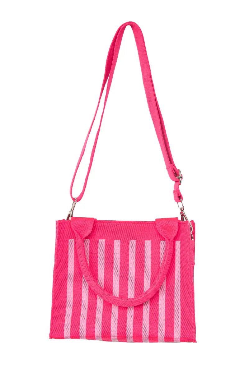 Hot Pink Striped Wholesale Structured Mini Tote