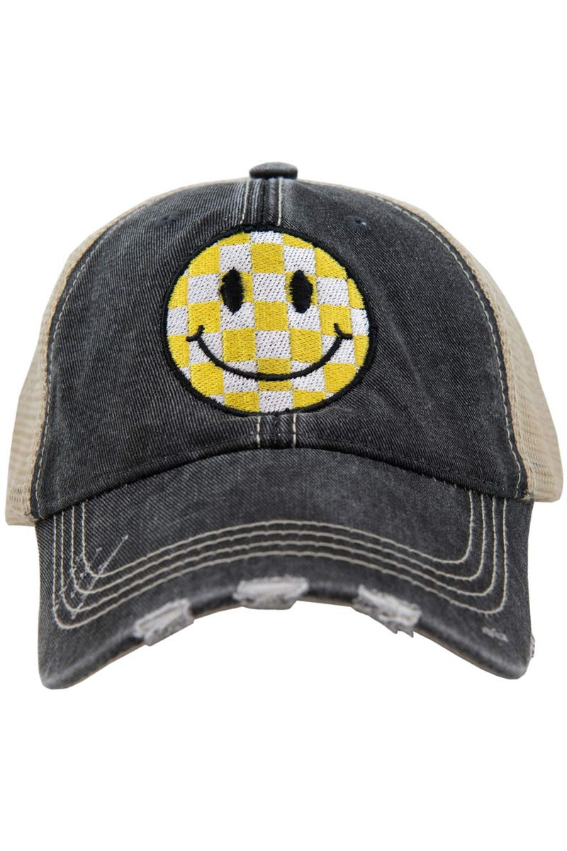 Yellow Checkered Happy Face Wholesale Trucker Hat