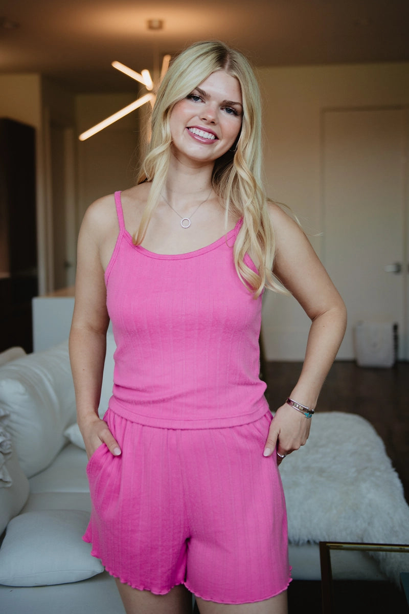 Hot Pink Solid Wholesale Pointelle Tank Set