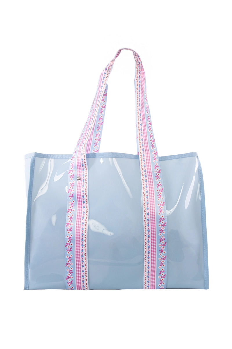 Light Blue Ribbon Handle Jelly Tote Bag Wholesale