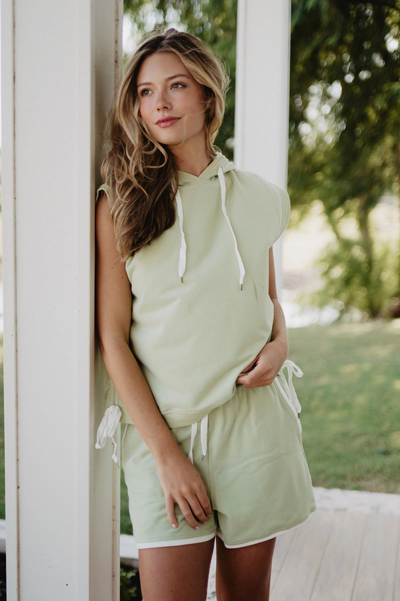 Lime Wholesale Contrast Hoodie Sleeveless Set