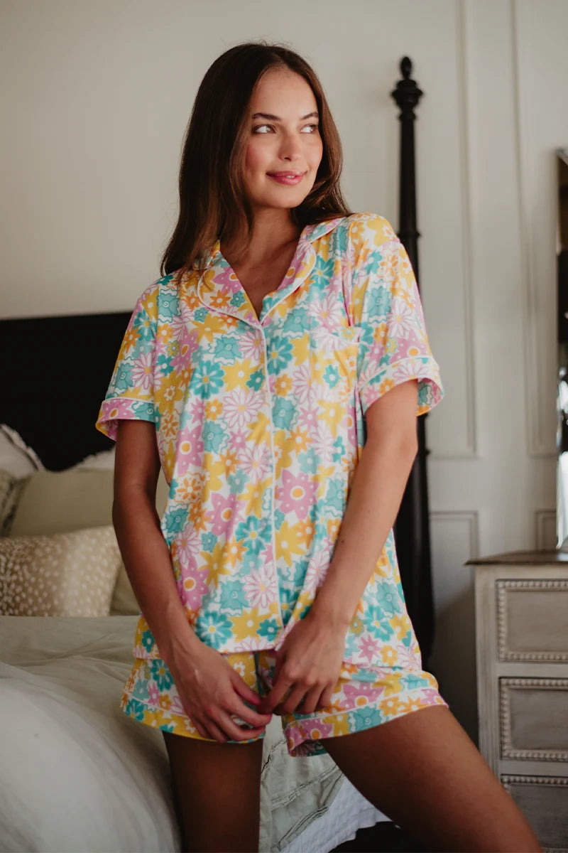 Spring Pj Sets Spring Flowers Wholesale Pajama Shorts Set | Katydid Wholesale
