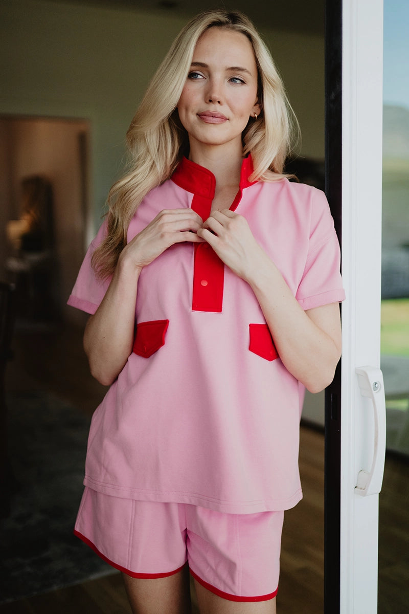 Pink & Red Wholesale Short Sleeve Snap Set