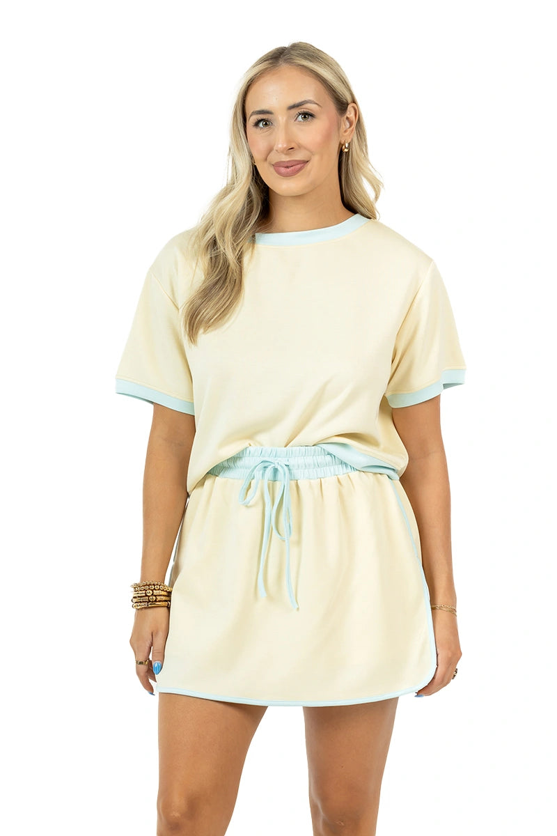 Yellow and Blue Wholesale Two Toned Skirt Set