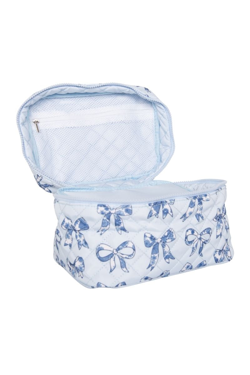 Light Blue Toile Bows Makeup Bag