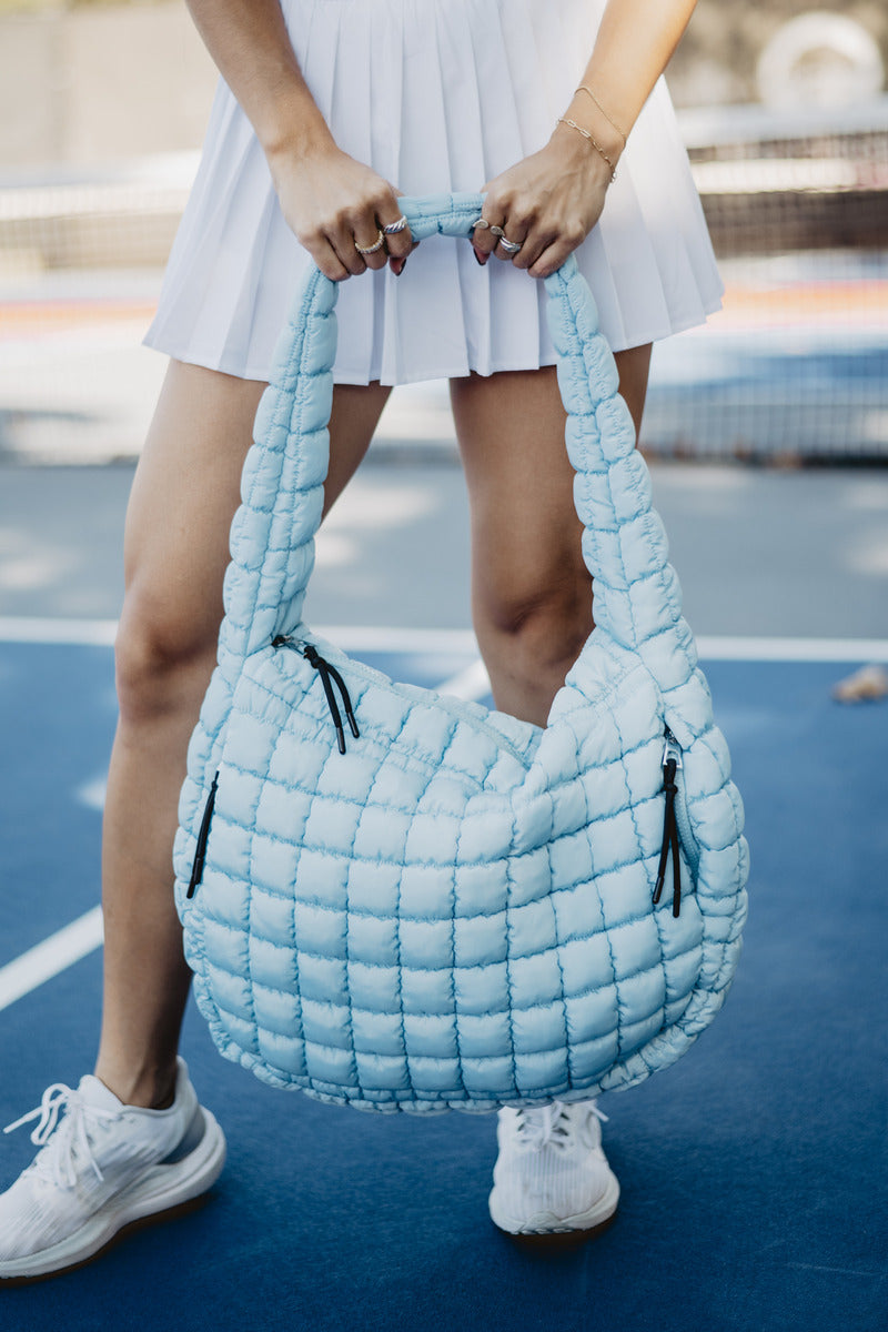 Light Blue Wholesale Puffer Quilted Tote Bag