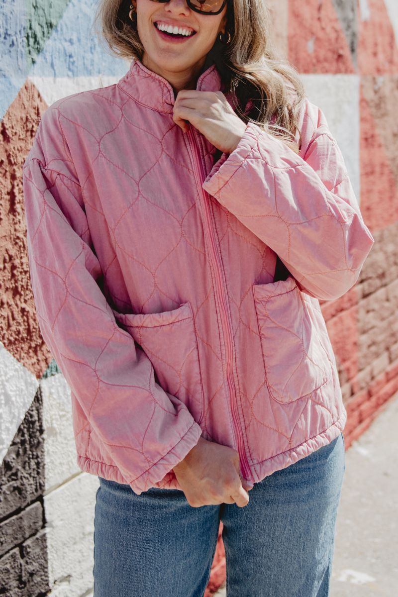Pink Wholesale Garment Washed QUILTED Jacket Women