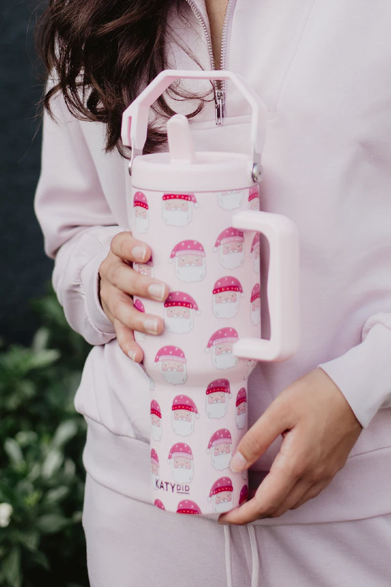Pink Santas Wholesale Holiday Tumbler with Straw