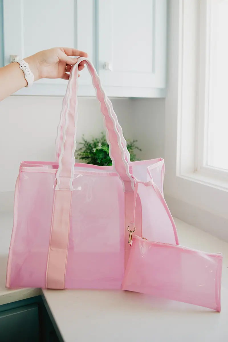 Light Pink Scalloped Handle Jelly Tote Bag For Boutiques