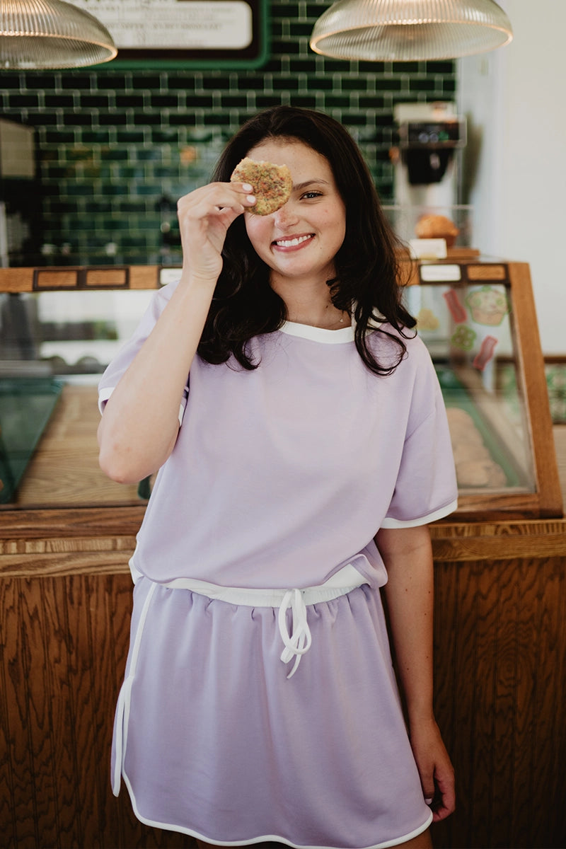 Light Purple and White Wholesale Contrast Skirt Set