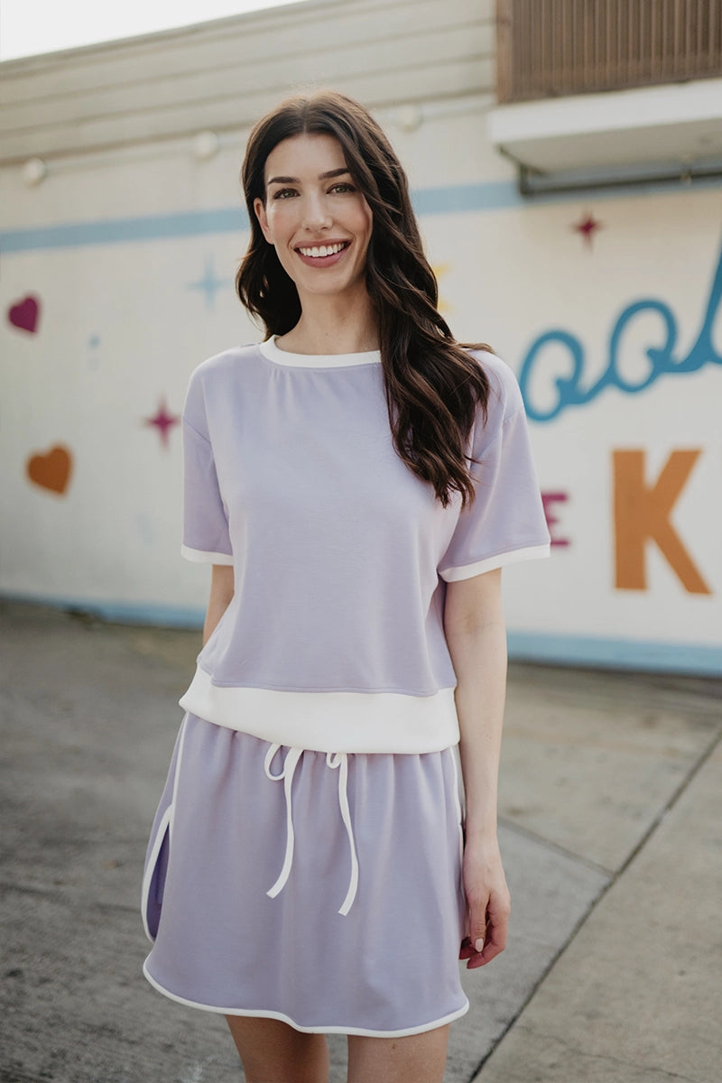 Light Purple and White Wholesale Contrast Skirt Set