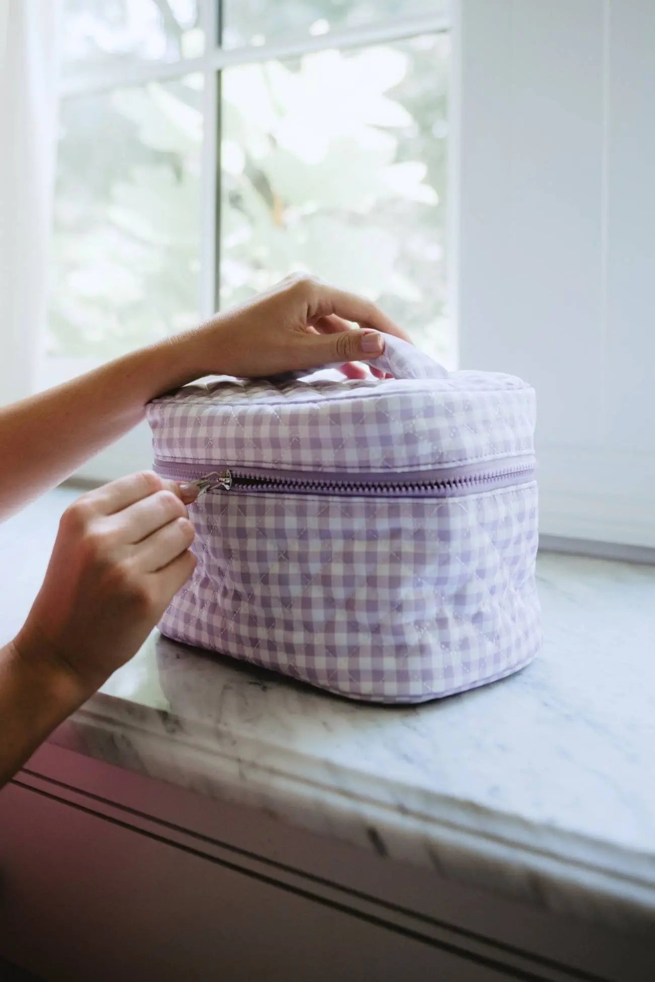 Light Purple Plaid Wholesale Cosmetic Bag