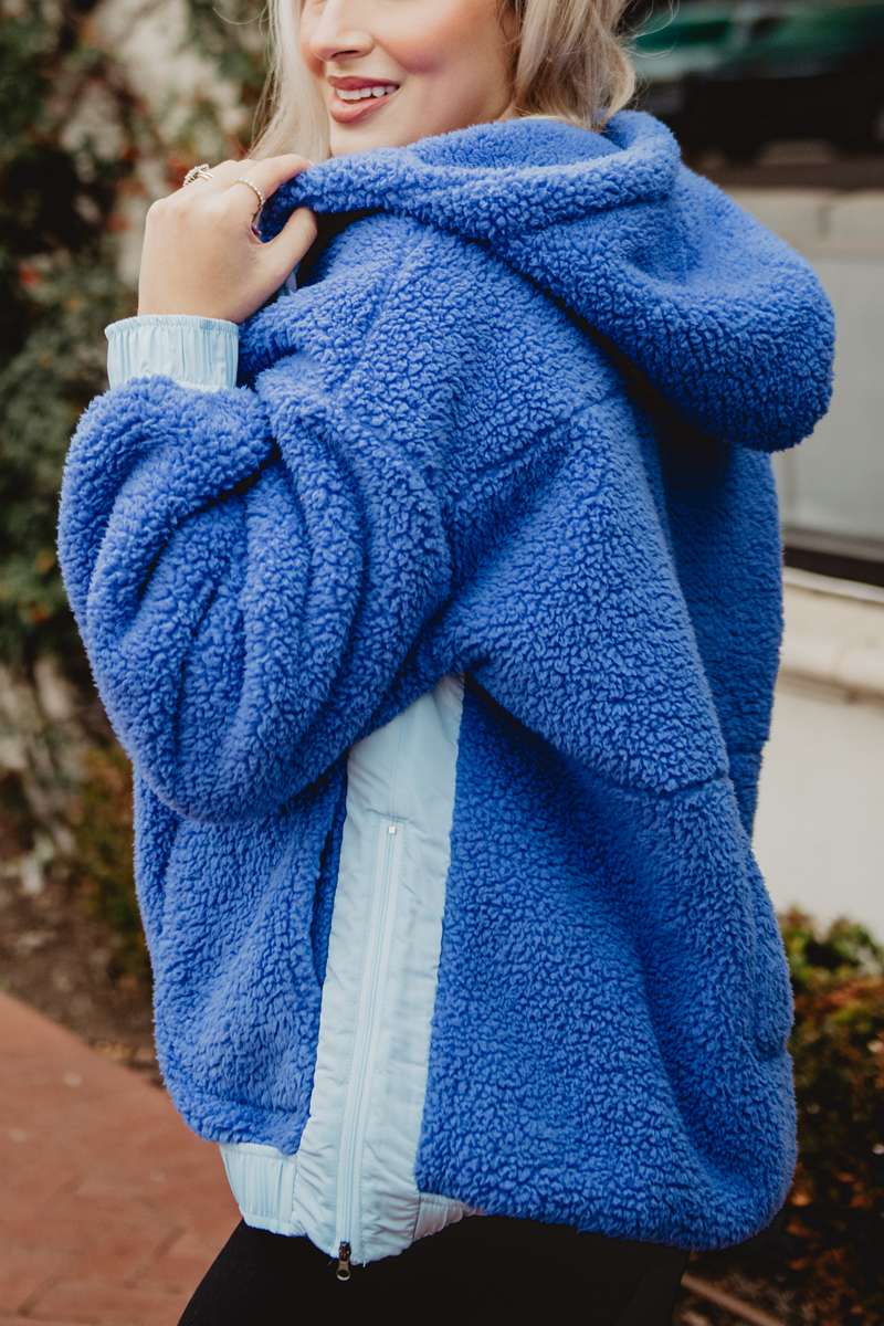 Blue Two-Toned Wholesale Sherpa Pullover