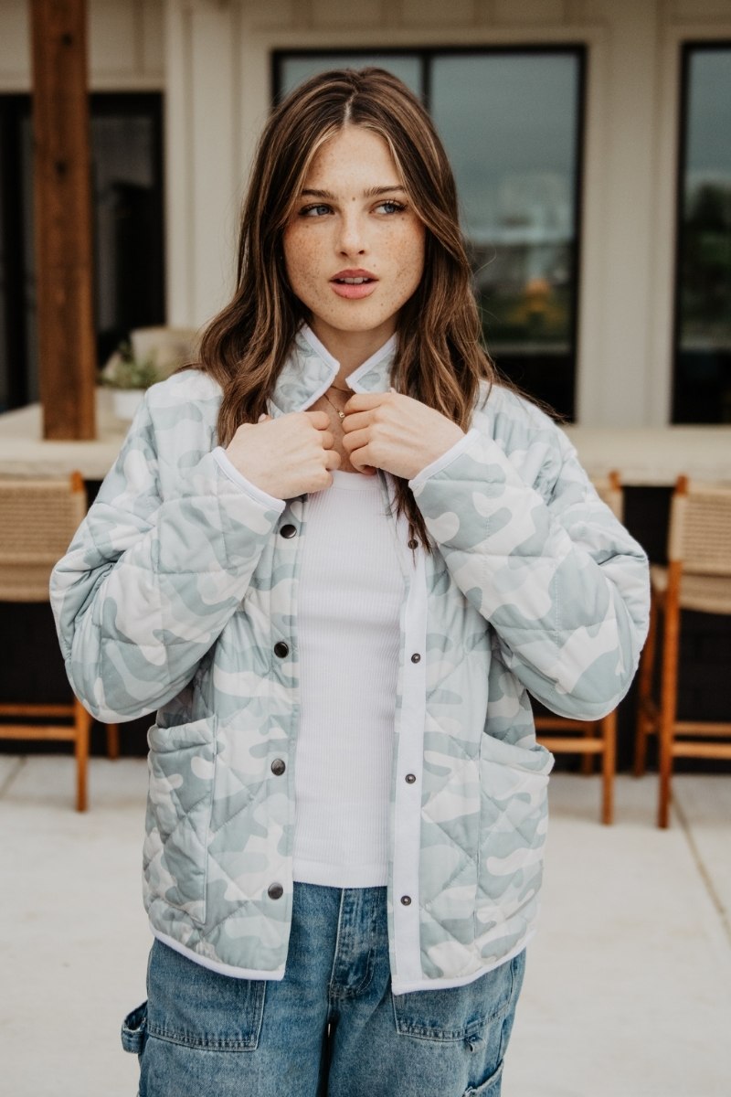Muted Green Camo Wholesale Quilted Jacket