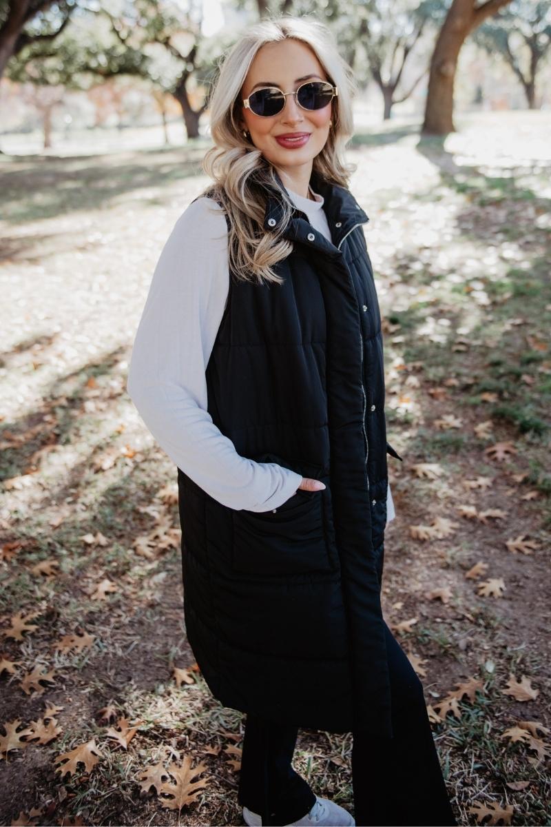 Black Women's Long Puffer Vest