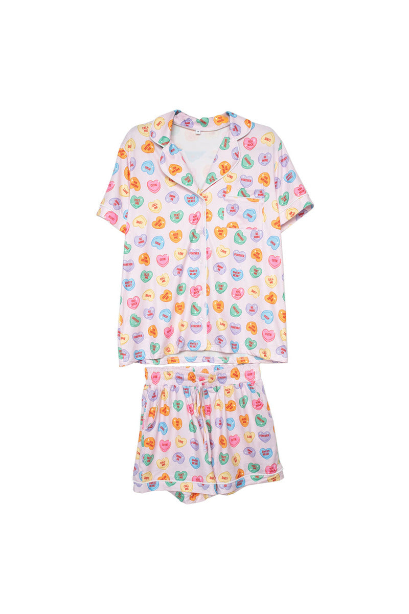 Multicolored Candy Hearts Wholesale Pajama Sets