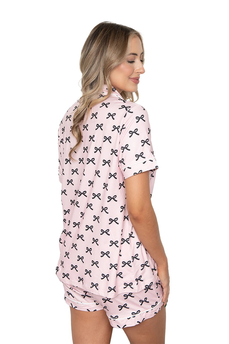 Black & Pink Mini Coquette Bows Wholesale Comfy Loungewear Set