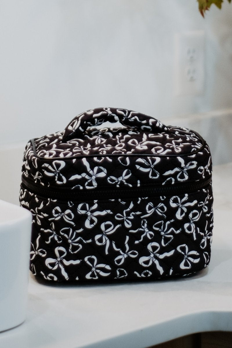 Black & White Coquette Bows Quilted Cosmetic Bag