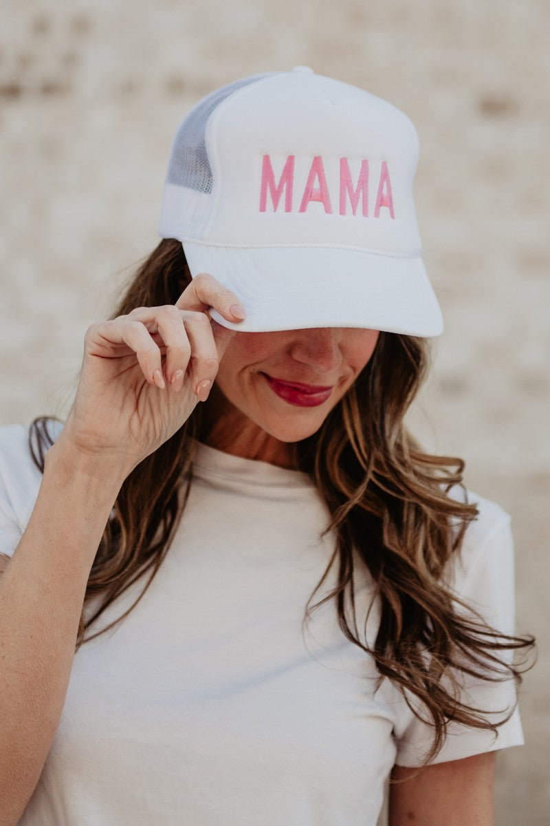 MAMA (Pink and White) Wholesale Foam Trucker Hat