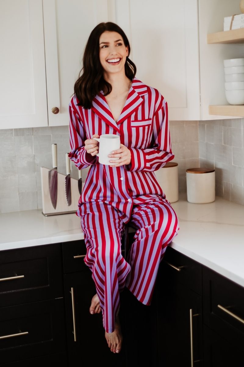 Lilac Striped Wholesale Satin Pajama Pants Set