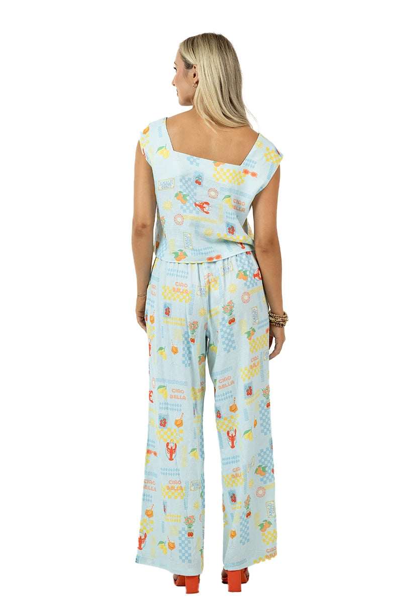 Italian Summer Light Blue Wholesale 2 Piece Pant Set