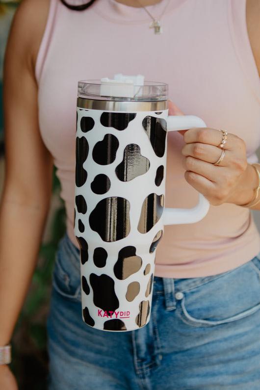 Black/White Cow Print Stainless Steel Tumbler