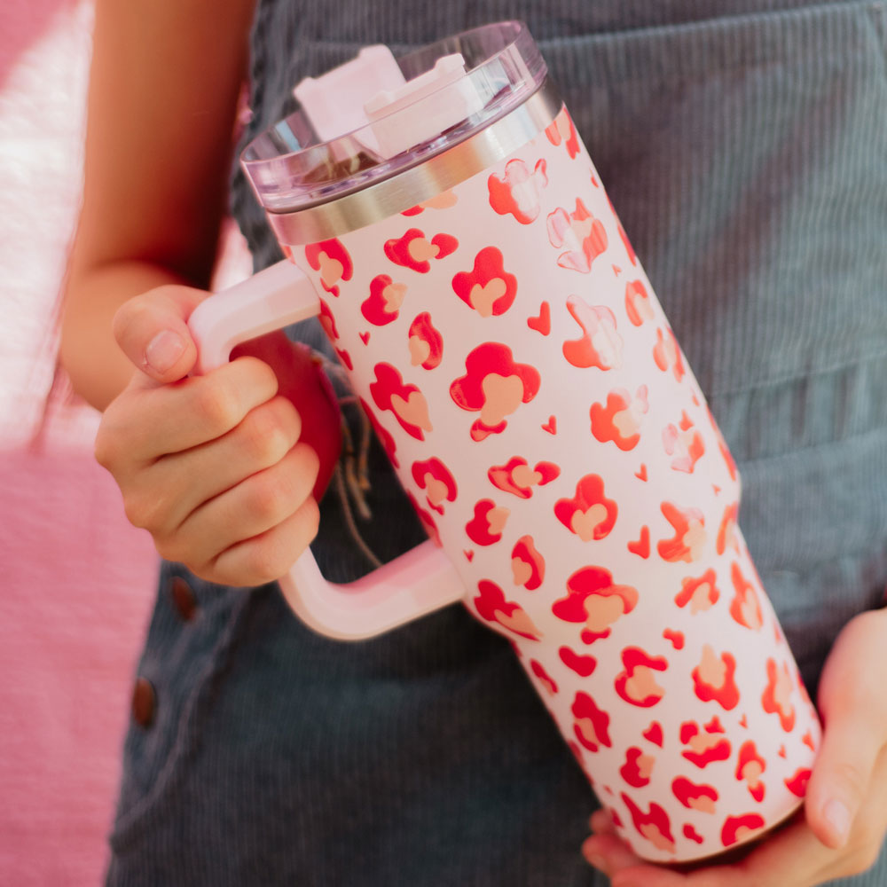 Navy Daisy Insulated Tumbler Cup with Handle