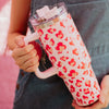 Pink Leopard Coffee Tumbler with Handle