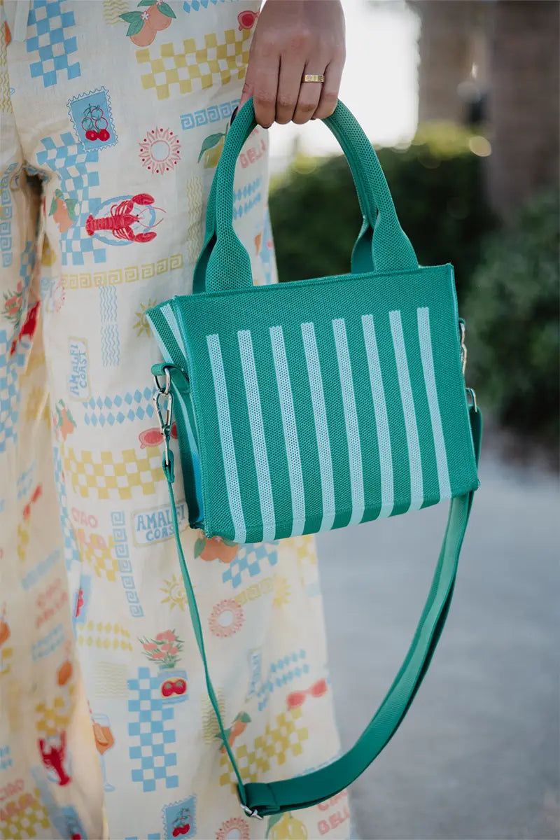 Green Striped Mini Tote Handbag Wholesale