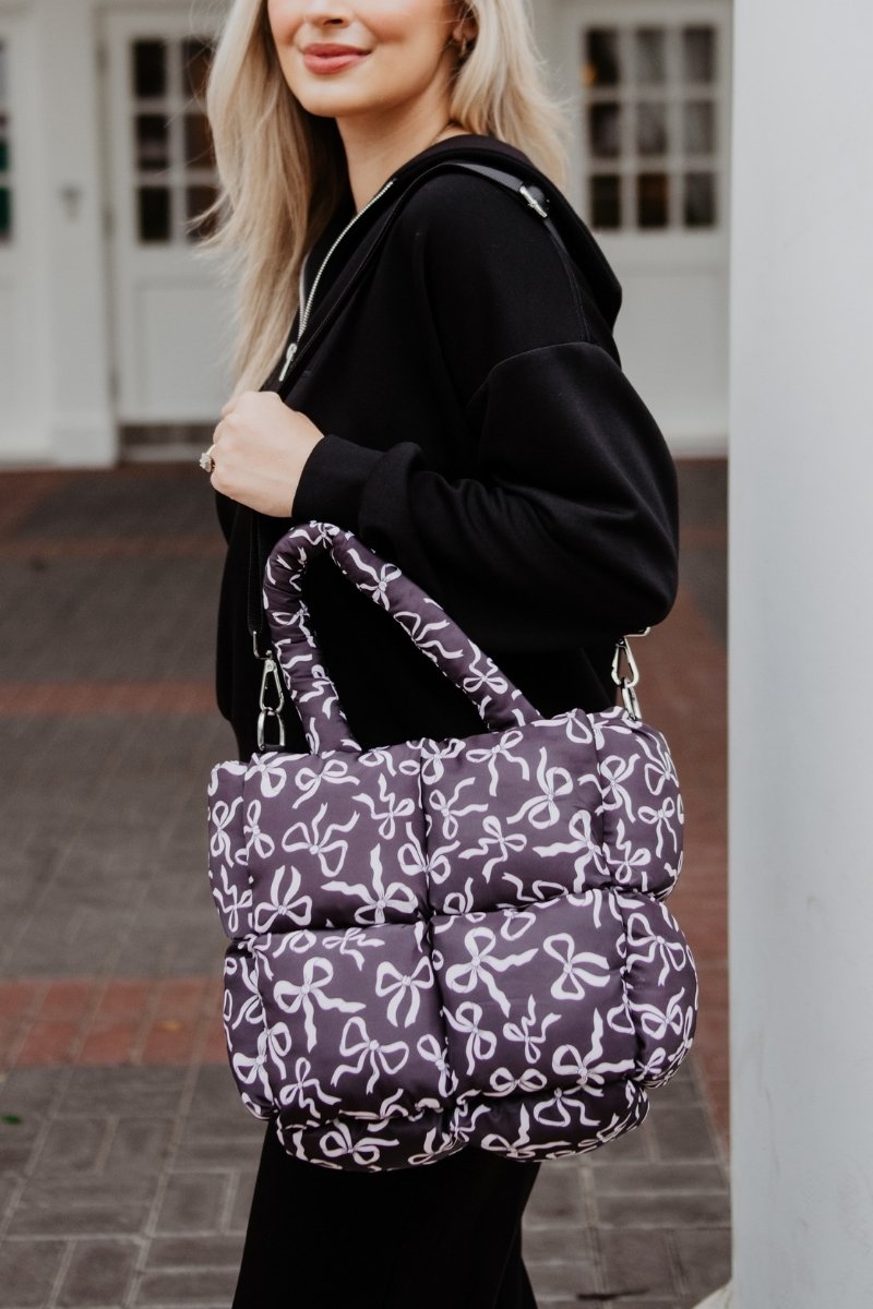 Black Bow Wholesale Mini Puffer Tote Bag