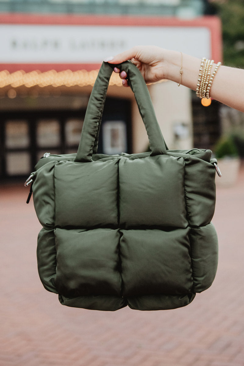 Olive Mini Puffer Tote Bag