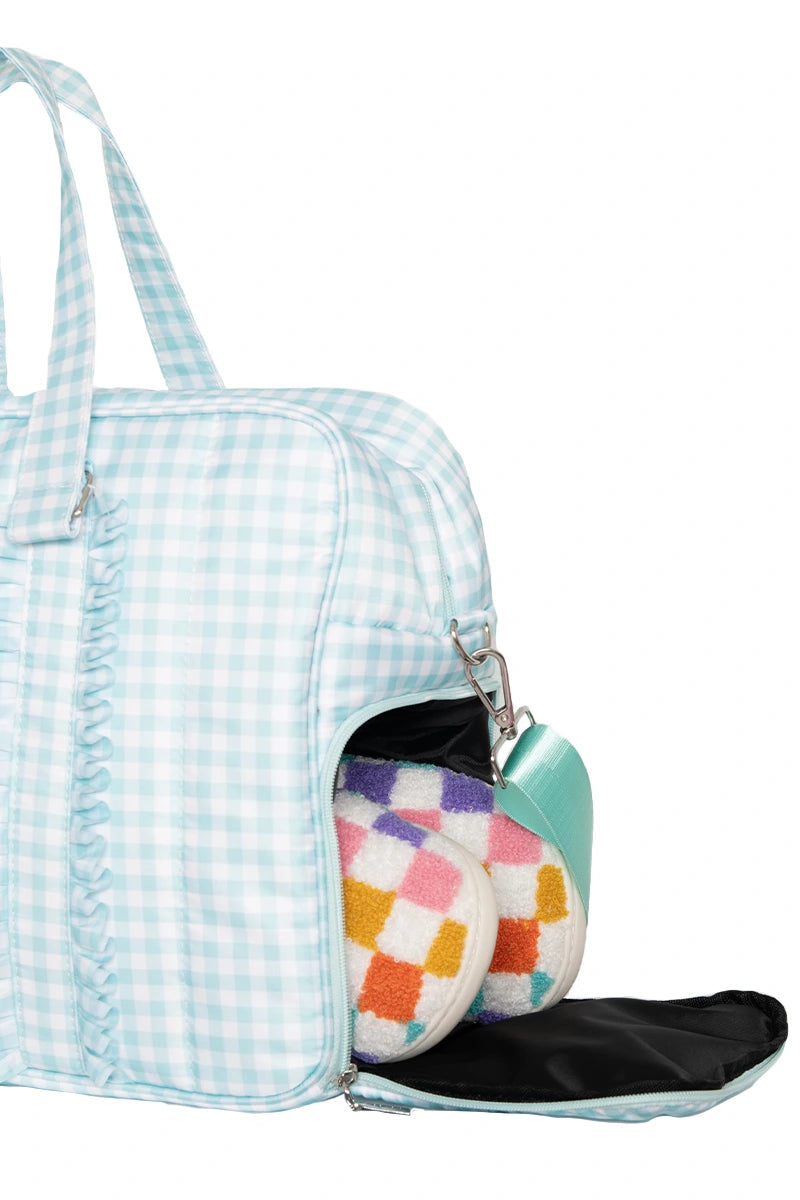Mint Gingham Wholesale Ruffle Overnight Bag