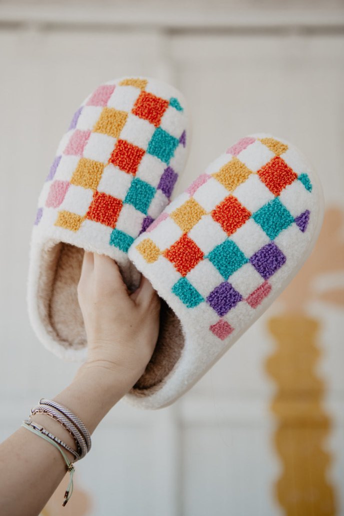 Multicolored Checkered Wholesale Sherpa Slippers