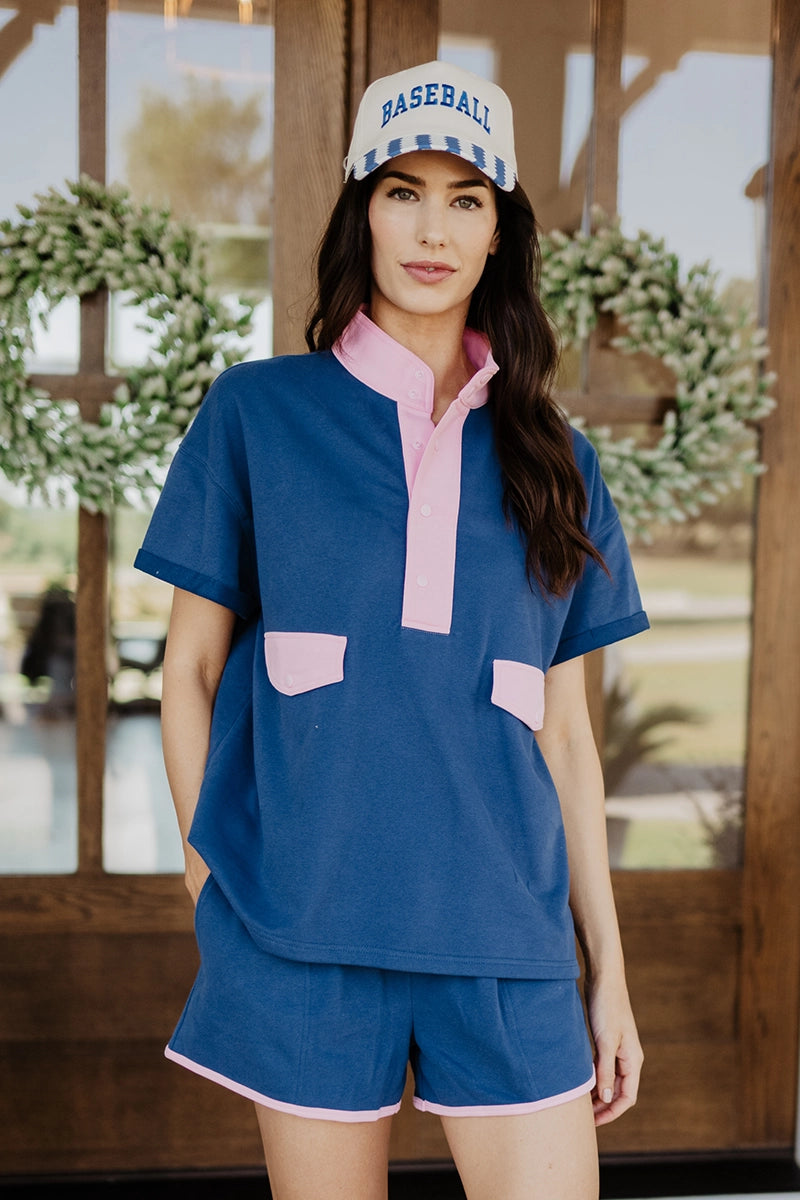Navy & Pink Short Sleeve Wholesale Snap Set