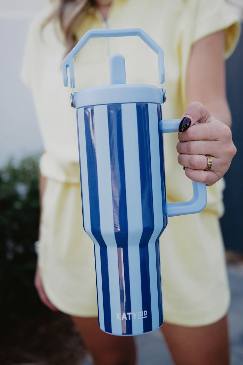 Light Blue and Navy Striped 38 Oz Cabana Wholesale Tumbler