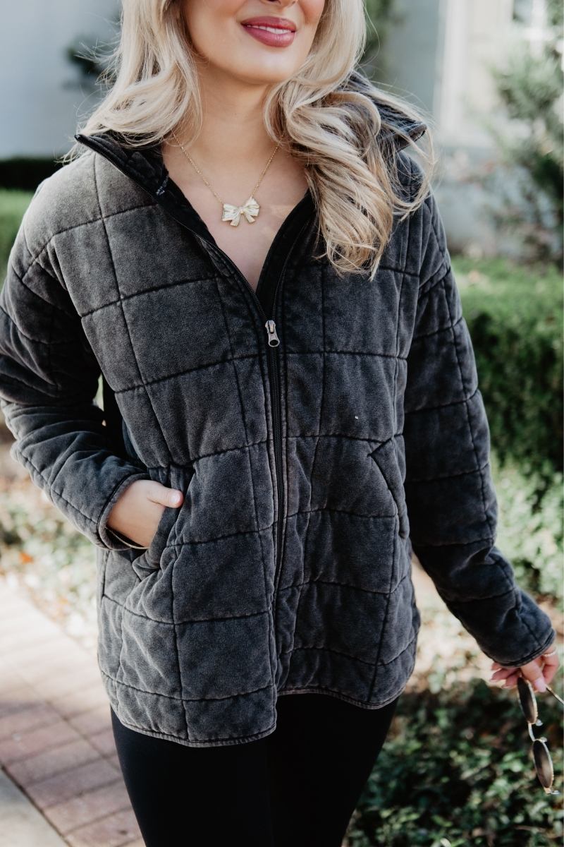 Charcoal Lightweight Quilted Garment Washed Jacket