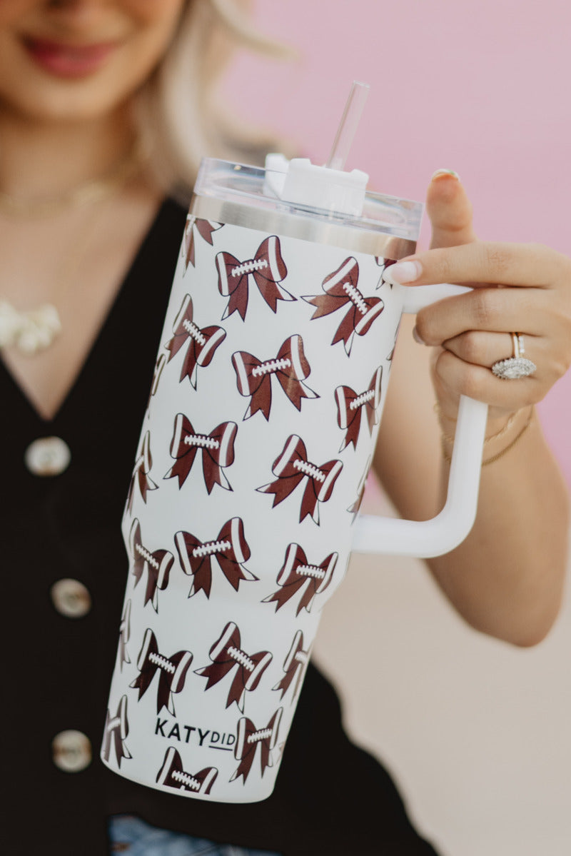 Football Bows All Over Wholesale Tumbler with Handle