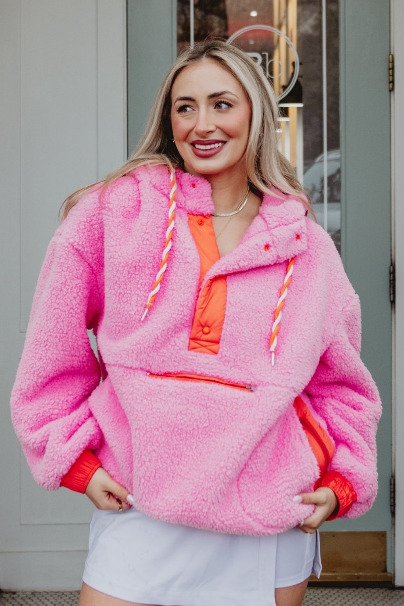 Pink Wholesale Two-Toned Sherpa Fleece Pullover