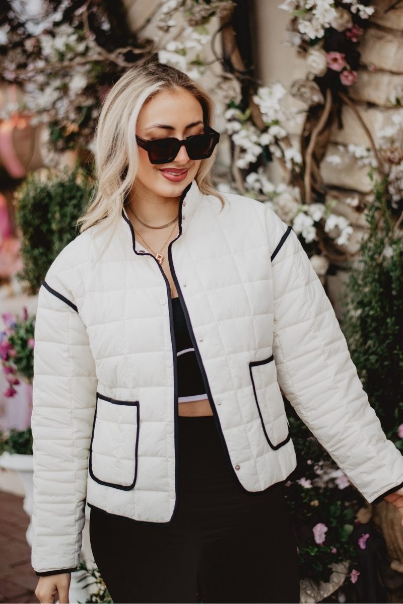 White Wholesale Quilted Trim Jacket