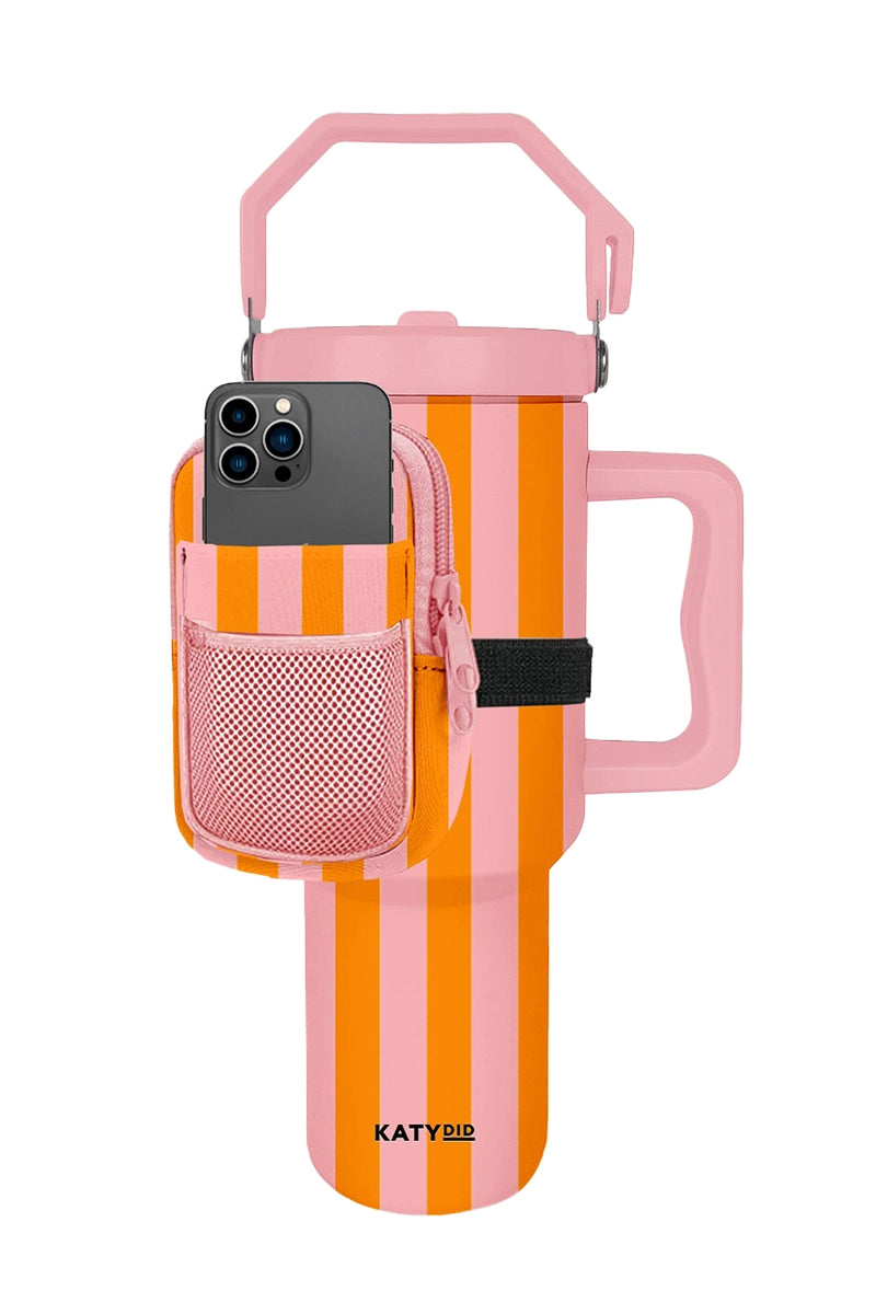 Pink and Orange Striped Wholesale Velcro Bag for Tumbler