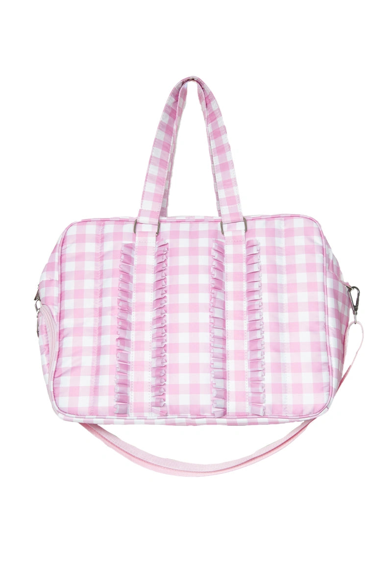 Light Pink Gingham Ruffle Wholesale Weekend Bags Women