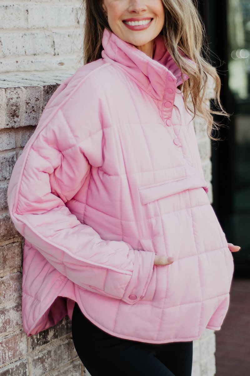 Light Pink Wholesale Puffer Pullover Jacket