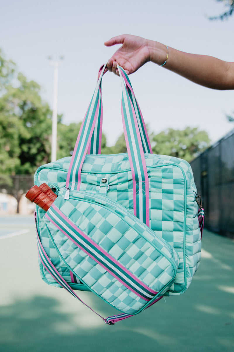 Teal Checkerprint Wholesale Pickleball Paddle Bag