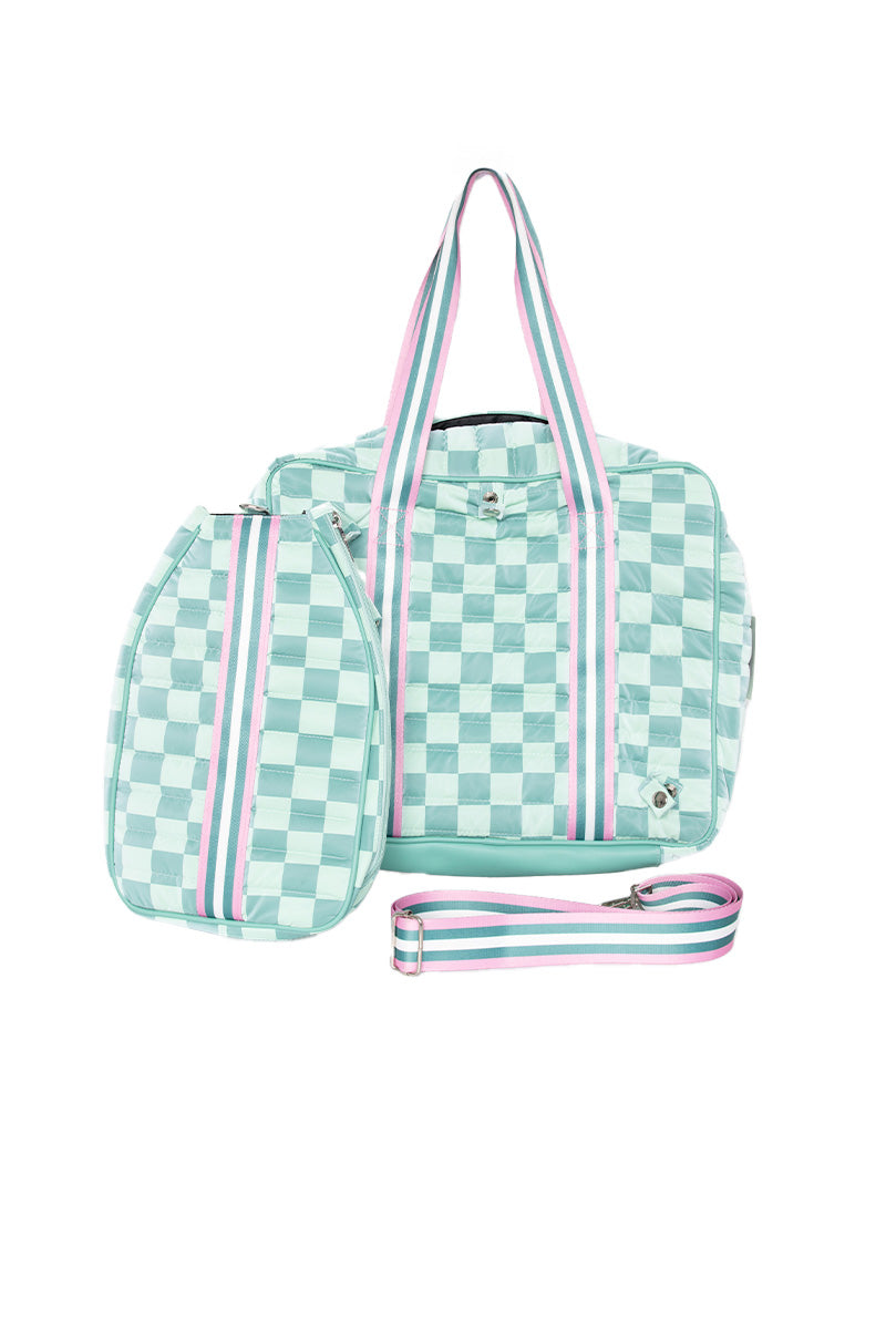 Teal Checkerprint Wholesale Pickleball Paddle Bag