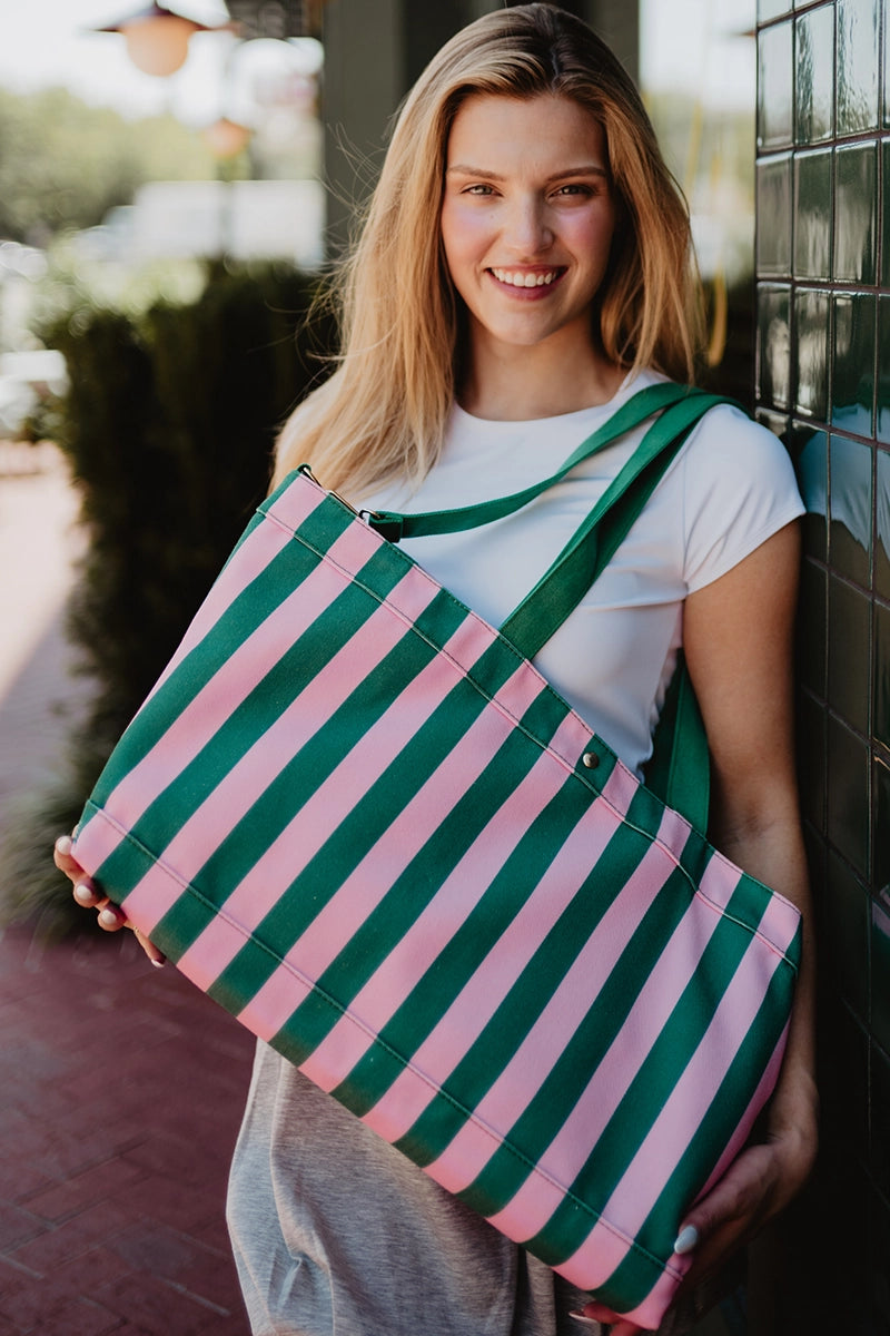 Pink & Green Cabana Wholesale Sleepover Bag