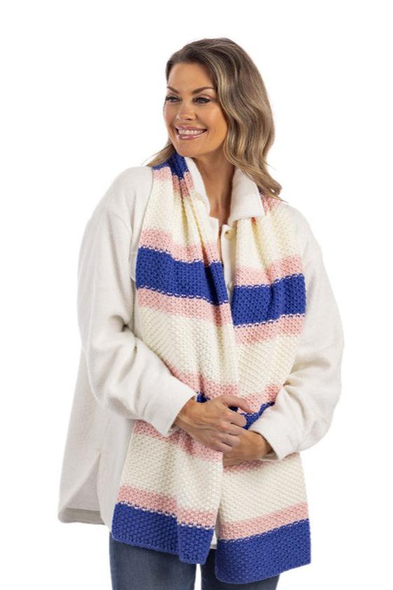 Pink Blue Stripes Wholesale Crochet Knit Scarf