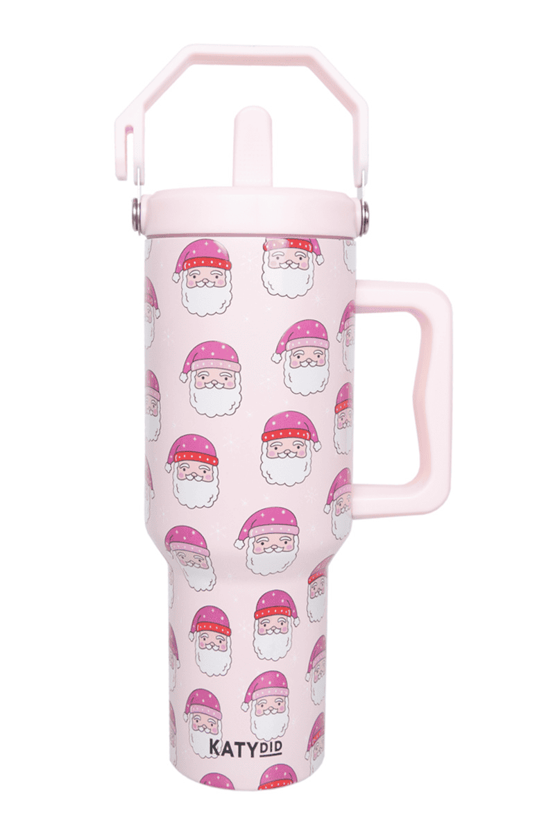 Pink Santas Wholesale Holiday Tumbler with Straw