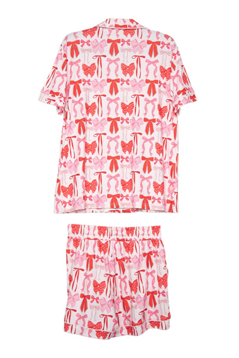 Pink & Red Coquette Bows Wholesale Pajama Shorts Set