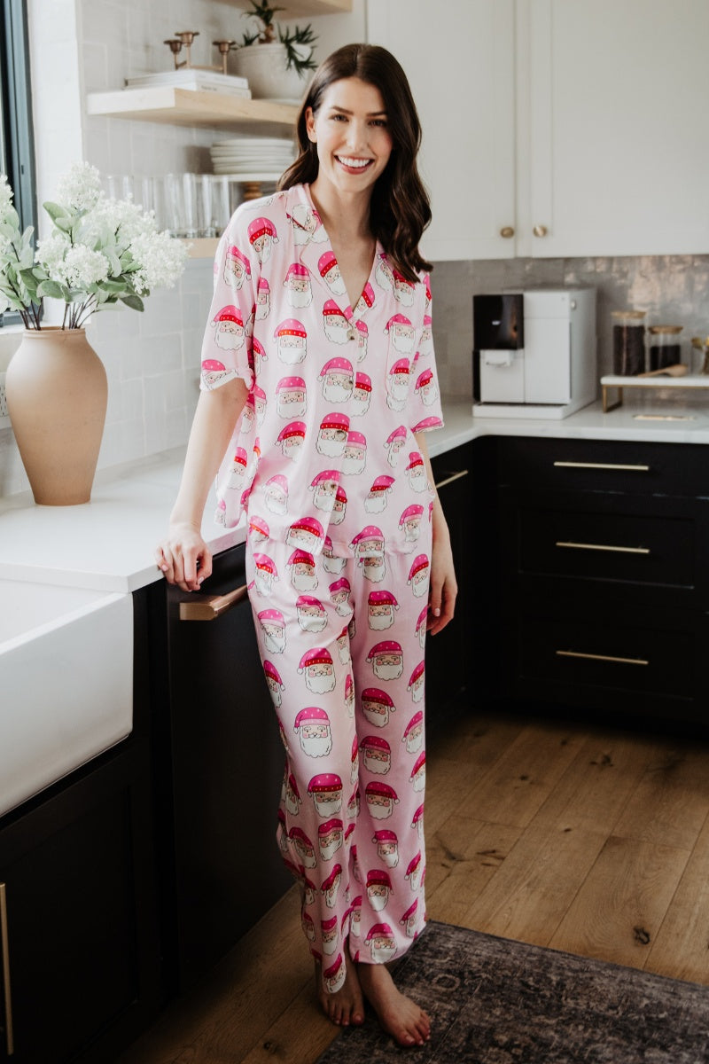 Pink Santa Face Wholesale Matching Holiday PJs